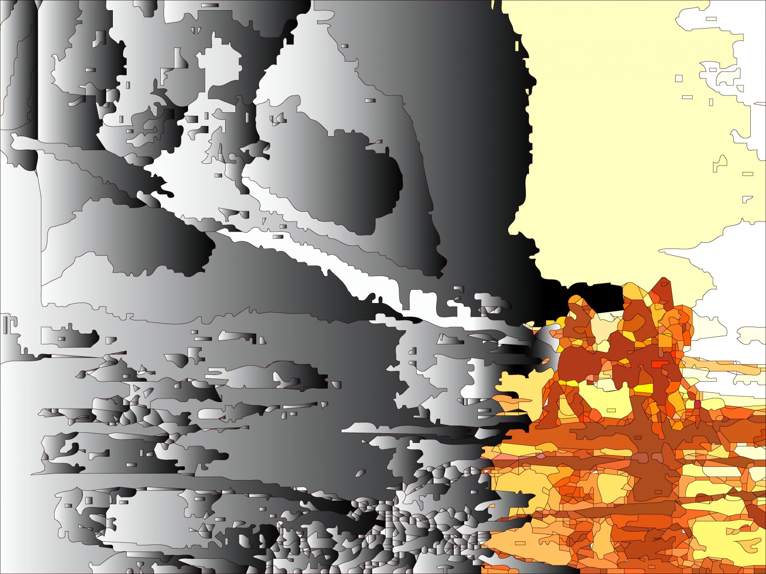 Firemen putting out a fire. The firemen are in color while the smoke is in shades of gray A very early techno-impressionist image The transitions to the various shades of gray is very smooth - Les pompiers</Center><p></p> - Techno-Impressionist Museum - Techno-Impressionism - art - beautiful - photo photography picture - by Tony Karp