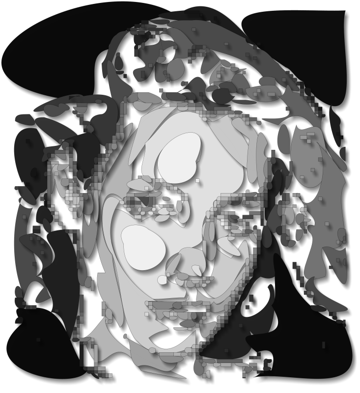 Black and white image of a woman with dropped shadows. The image appears to flow above the page - Illusion - Exhibit at the Haymarket Town Hall - Techno-Impressionist Museum - Techno-Impressionism - art - beautiful - photo photography picture - by Tony Karp