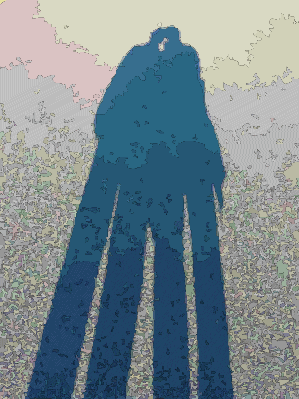 artist and his muse standing close together casting a shadow on the road color palette of the image completely revised in hues of pink blue and yellow - Two peas in a pod - Techno-Impressionist Museum - Techno-Impressionism - art - beautiful - photo photography picture - by Tony Karp