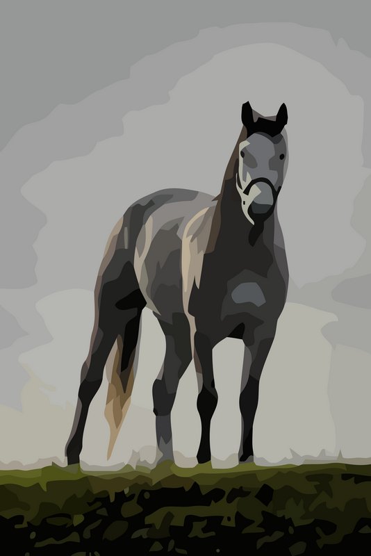Horse standing in a field on hill on Logmill road. He is appears to be in shades of gray. He is a revision of the artisit's favorite mustang. - A friend on Logmill - Techno-Impressionist Museum - Techno-Impressionism - art - beautiful - photo photography picture - by Tony Karp