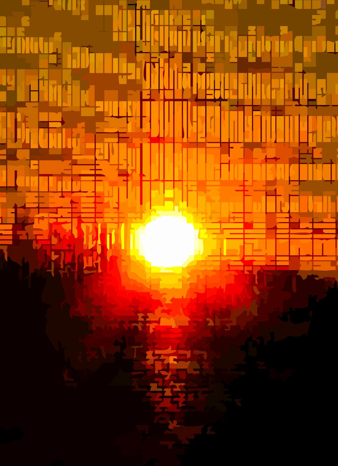 - <center>Sunset in rythmic beats and squares - Techno-Impressionist Museum - Techno-Impressionism - art - beautiful - photo photography picture - by Tony Karp