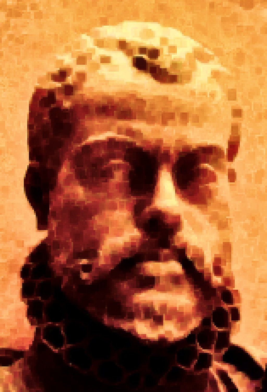 museum head variation # 3 mostly orange - A glimpse of the artist at work - Techno-Impressionist Museum - Techno-Impressionism - art - beautiful - photo photography picture - by Tony Karp
